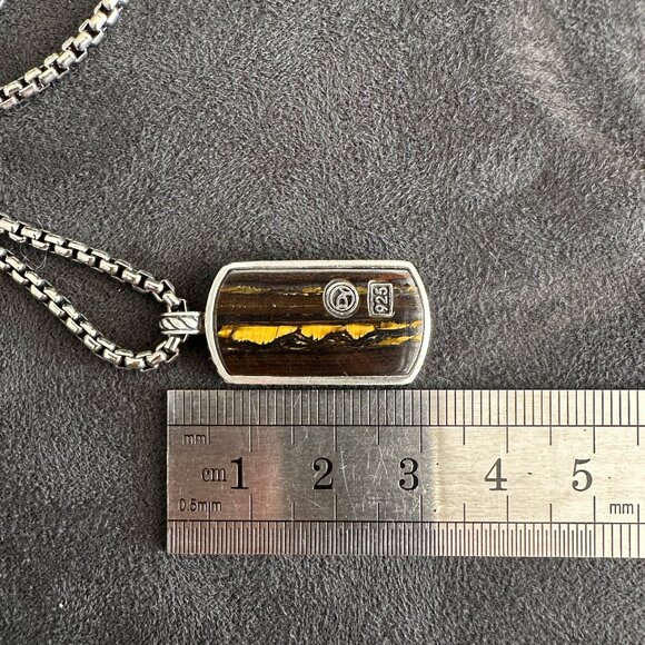David Yurman Tiger Iron Dog Tag & DY Small Box Chain Necklace - 24" - Picture 12 of 15
